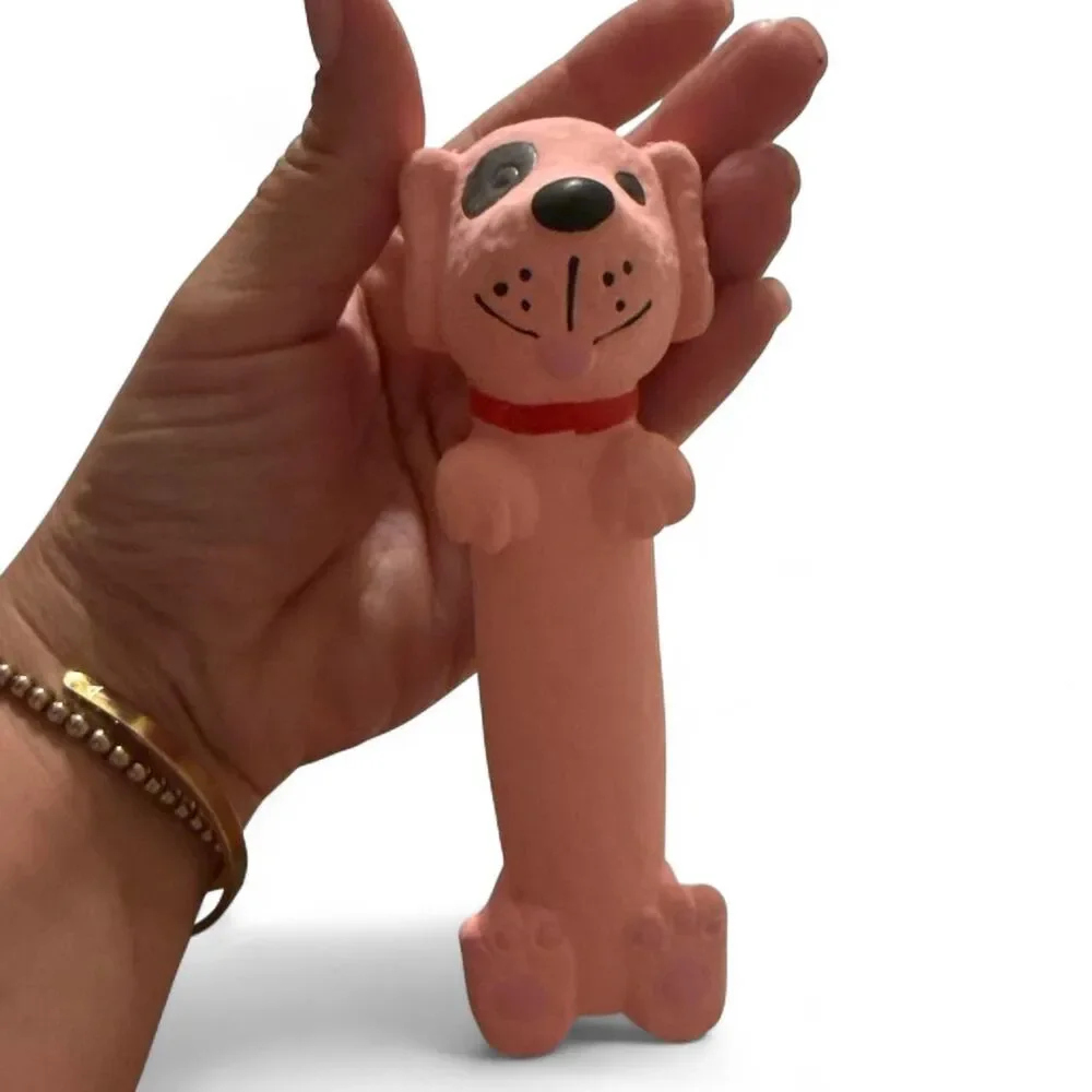 Pink Latex Dog Toy Squeaky Puppy Chew Toy Bone Shape New